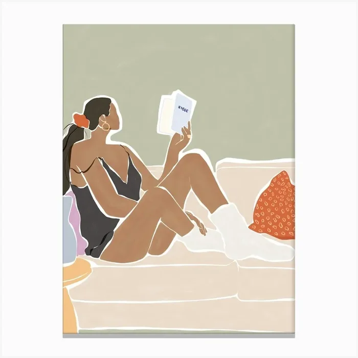 Woman Reading A Book Canvas Print by Ivy Green Illustrations