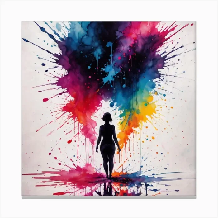 Woman Walking Through Colorful Paint Canvas Print by ArtisticQuotesOfLife