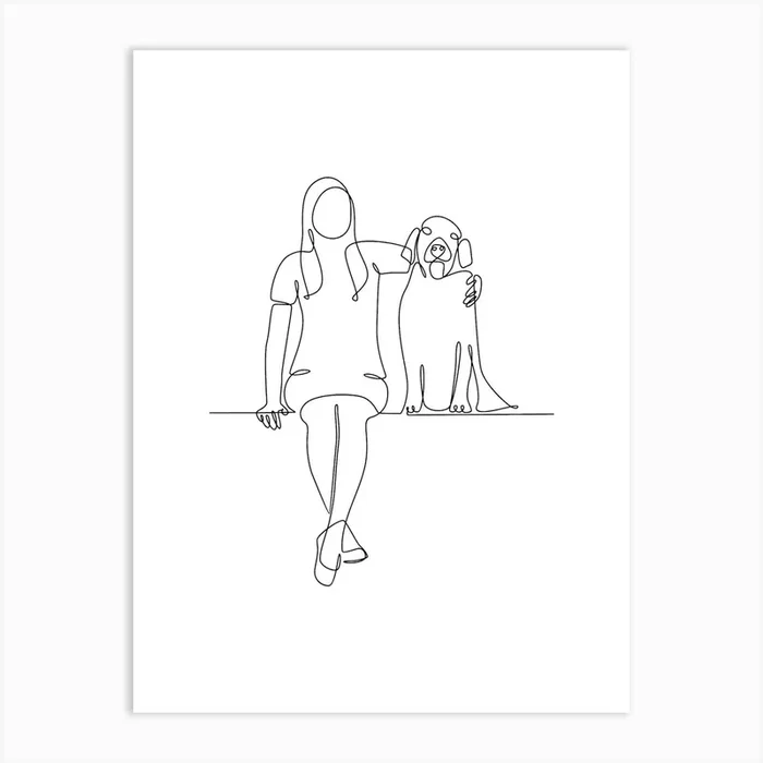 Woman With Dog Art Print by Dreamer