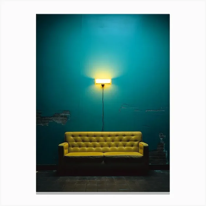 Yellow Couch In A Blue Room Canvas Print by Lika Ramati
