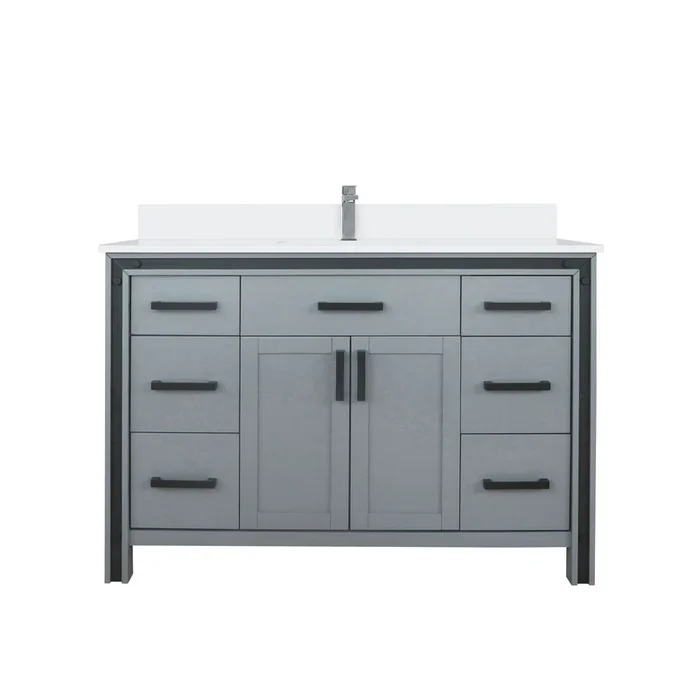 Ziva 48 in W x 22 in D Dark Grey Bath Vanity, White Quartz Top and Faucet Set