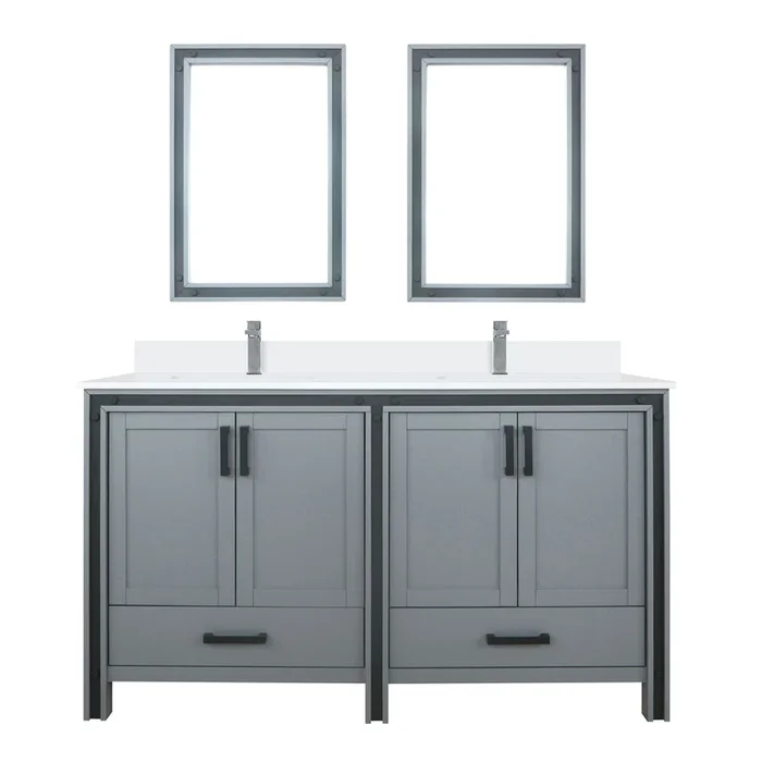 Ziva 60 in W x 22 in D Dark Grey Double Bath Vanity, Cultured Marble Top, Faucet Set and 22 in Mirrors