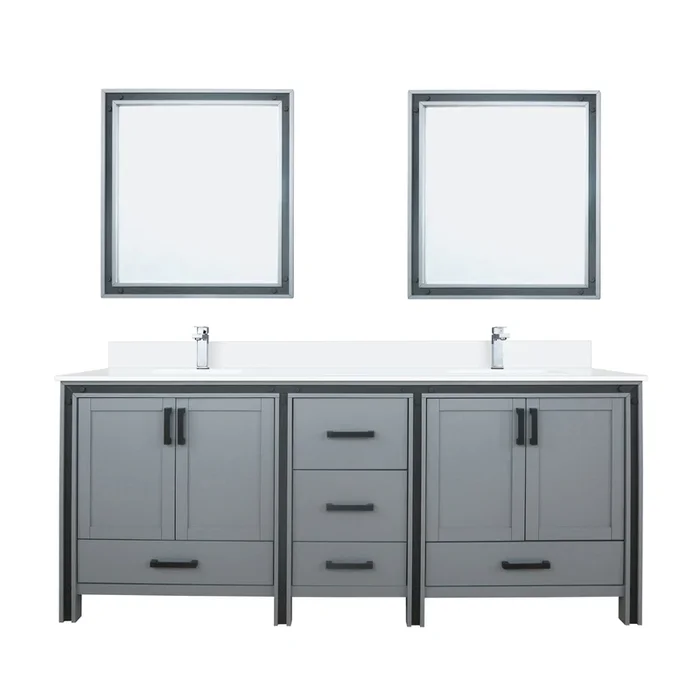 Ziva 80 in W x 22 in D Dark Grey Double Bath Vanity, Cultured Marble Top, Faucet Set and 30 in Mirrors